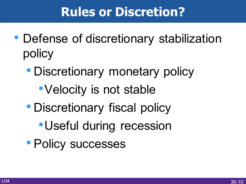 Rules or Discretion? Defense of discretionary stabilization policy Discretionary monetary policy Velocity is not